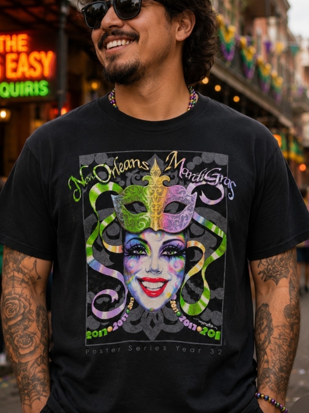 2017 New Orleans Mardi Gras Poster Series Year UNISEX Graphic T-Shirt XL Black
